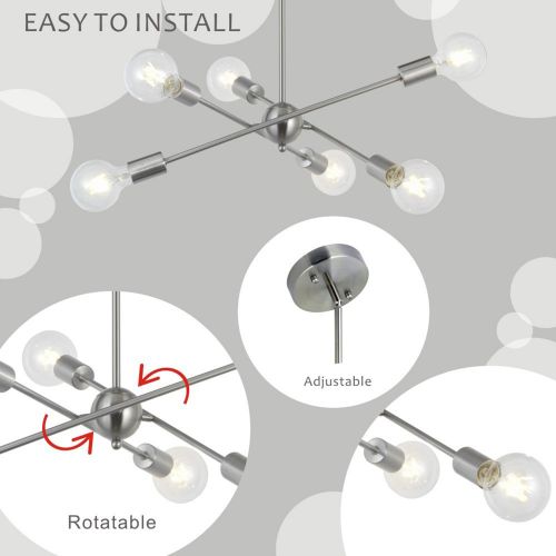  Sputnik Chandelier BONLICHT 6 Lights Modern Pendant Lighting Brushed Nickel Mid Century Ceiling Light Fixture by UL Listed