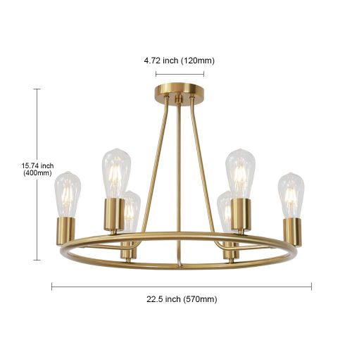  BONLICHT Modern Wagon Wheel Chandelier Lighting 6 Light Brushed Brass Chandeliers Gold Mid Century Ceiling Light Fixture for Kitchen Island Farmhouse Dining Room Bedroom Foyer Hall