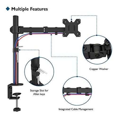  [아마존베스트]BONTEC Monitor Bracket Height Adjustable for LED and LCD 13 - 32 Inch Monitor Desk Monitor Stand Tiltable 180° Pivoting 360° 10 kg (1 Monitor)