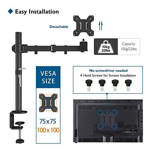  [아마존베스트]BONTEC Monitor Bracket Height Adjustable for LED and LCD 13 - 32 Inch Monitor Desk Monitor Stand Tiltable 180° Pivoting 360° 10 kg (1 Monitor)