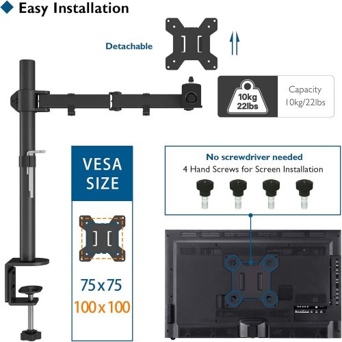  [아마존베스트]BONTEC Monitor Bracket Height Adjustable for LED and LCD 13 - 32 Inch Monitor Desk Monitor Stand Tiltable 180° Pivoting 360° 10 kg (1 Monitor)