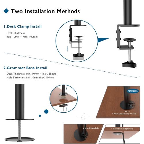  [아마존베스트]BONTEC Monitor Bracket Height Adjustable for LED and LCD 13 - 32 Inch Monitor Desk Monitor Stand Tiltable 180° Pivoting 360° 10 kg (1 Monitor)