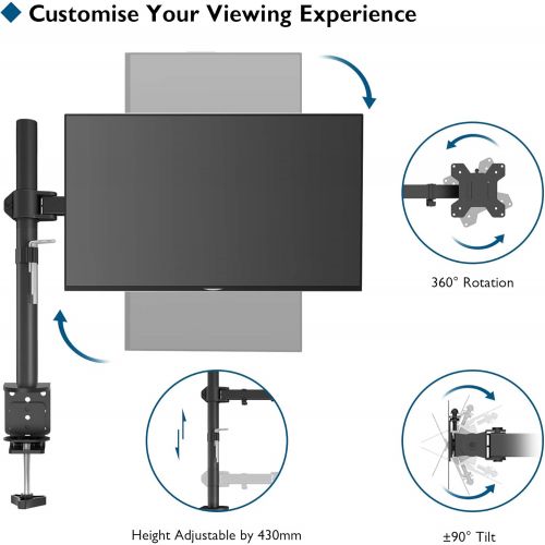  [아마존베스트]BONTEC Monitor Bracket Height Adjustable for LED and LCD 13 - 32 Inch Monitor Desk Monitor Stand Tiltable 180° Pivoting 360° 10 kg (1 Monitor)