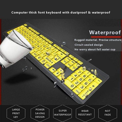  [아마존베스트]BOOGIIO Large Print Computer Keyboard, Wired USB High Contrast Keyboard with Oversized Print Letters for Visually Impaired Low Vision Individuals (Yellow+Black)