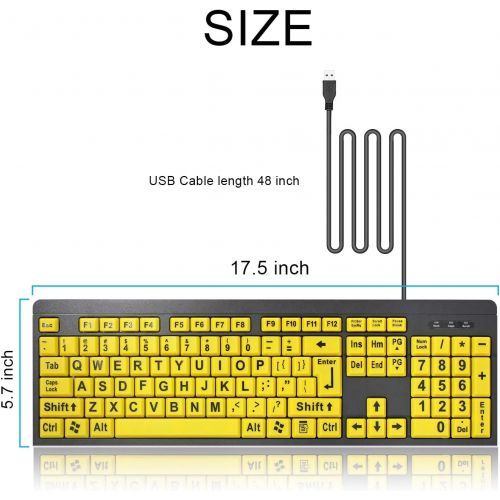  [아마존베스트]BOOGIIO Large Print Computer Keyboard, Wired USB High Contrast Keyboard with Oversized Print Letters for Visually Impaired Low Vision Individuals (Yellow+Black)