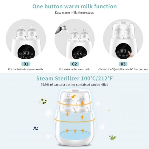  [아마존베스트]BOPEN Baby Bottle Warmer, Bottle Steam Sterilizer 6-in-1 Double Bottle Baby Food Heater for Evenly Warm Breast Milk or Formula, Intelligent LED Panel Control real-time Display of Fast Wa