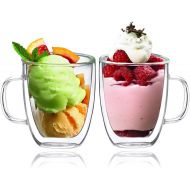 [아마존베스트]BOQO Glass Cups,Double Walled Insulated Drinking Glasses with Handle,Set Of 2 Mugs(400ml Water Glasses)