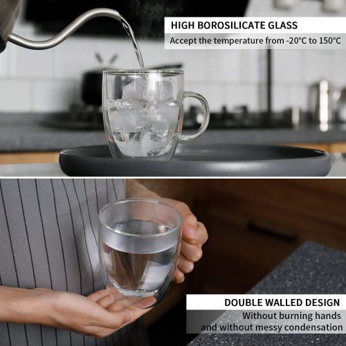  [아마존베스트]BOQO Glass Cups,Double Walled Insulated Drinking Glasses with Handle,Set Of 2 Mugs(400ml Water Glasses)