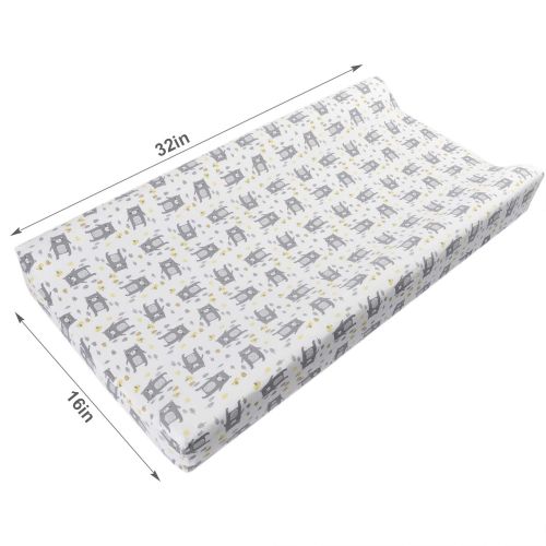  [아마존베스트]BORITAR Boritar Changing Pad Covers Grey for Boys Super Soft Stretchy Jersey Knit and Semi-Waterproof 2 Pack Set, Lovely Bears and Dots Printed 16 × 32 Inch