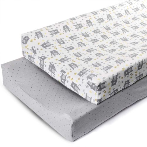  [아마존베스트]BORITAR Boritar Changing Pad Covers Grey for Boys Super Soft Stretchy Jersey Knit and Semi-Waterproof 2 Pack Set, Lovely Bears and Dots Printed 16 × 32 Inch