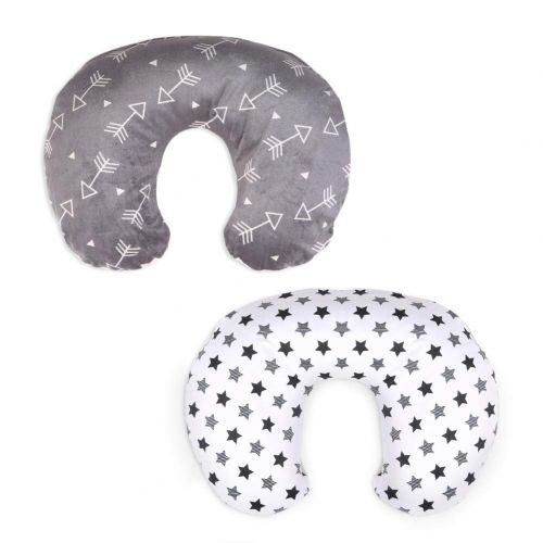  [아마존베스트]BORITAR Minky Nursing Pillow Covers 2 Pack, Super Soft Grey Arrow and Stars Printed with Dotted Backing