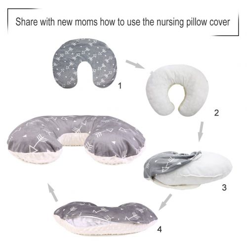  [아마존베스트]BORITAR Minky Nursing Pillow Covers 2 Pack, Super Soft Grey Arrow and Stars Printed with Dotted Backing