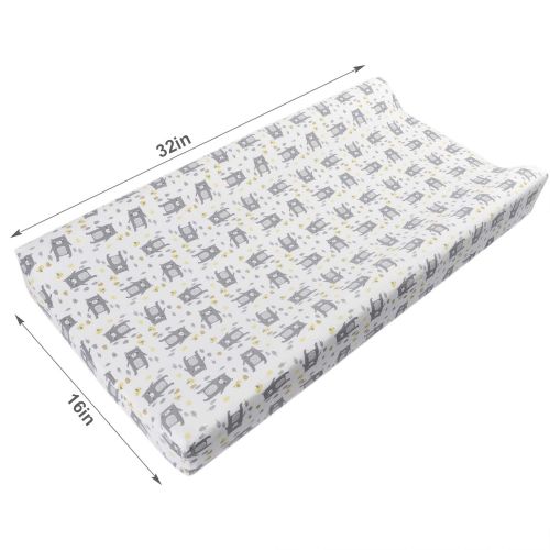  Boritar Changing Pad Covers Grey for Boys Super Soft Stretchy Jersey Knit and Semi-Waterproof 2 Pack Set, Lovely Bears and Dots Printed 16 × 32 Inch