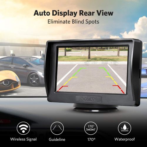  Boscam K1 Reversing Camera and Monitor Set Wireless Parking Aid with 14.4 cm / 4.3 Inch LCD Colour Display Rear View Monitor and IP68 Waterproof Camera for Car, Bus, Lorry, School