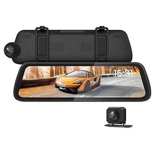  Boscam R2 9.35 Inch Mirror Dash Cam with 1080P Reversing Camera, Dash Cam Car Front and Rear with Night Vision in Starlight, Car Camera with Streaming Media, GPS Tracking, G Sensor
