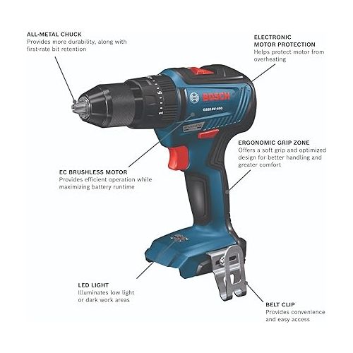  BOSCH GXL18V-240B22 18V 2-Tool Combo Kit with 1/2 In. Hammer Drill/Driver, Two-In-One 1/4 In. and 1/2 In. Bit/Socket Impact Driver/Wrench and (2) 2 Ah Standard Power Batteries