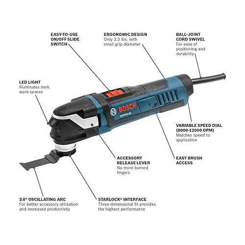  BOSCH StarlockPlus Oscillating Multi-Tool Kit with Snap-In Blade Attachment GOP40-30B
