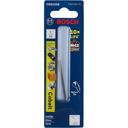  BOSCH CO14B 14-Piece Assorted Set with Included Case - Cobalt M42 Metal Drill Bits with Three-Flat Shank for Drilling Applications in Stainless Steel, Cast Iron, Titanium, and Light-Gauge Metal