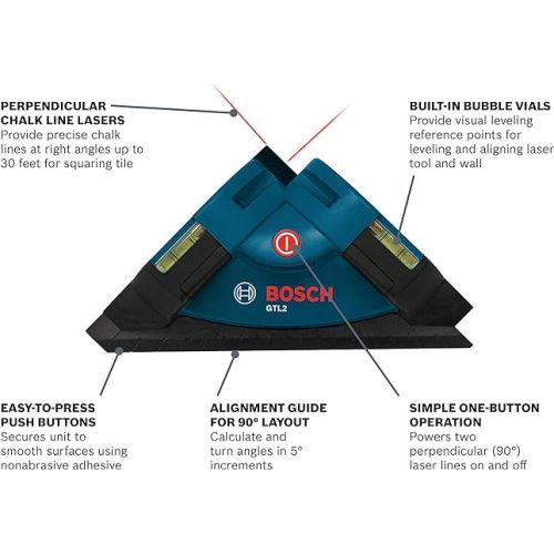  BOSCH GTL2 Laser Level Square, Includes Adhesive Mounting Strips