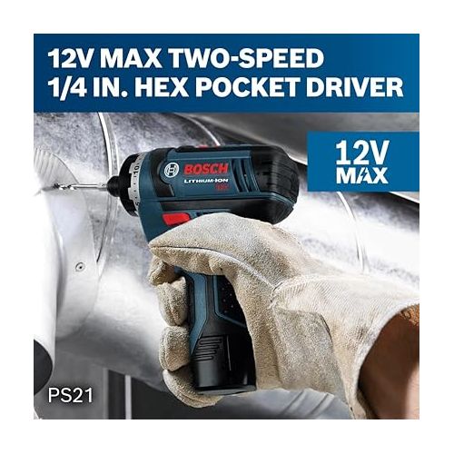  BOSCH PS21-2A 12V Max 2-Speed Pocket Driver Kit with 2 Batteries, Charger and Case