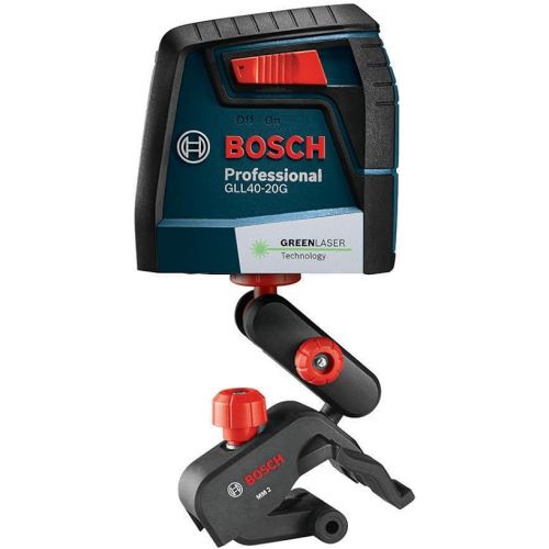 BOSCH GLL40-20G 40 Ft Green-Beam Self-Leveling Cross-Line Laser, Includes 2 AA Batteries, Flexible Mounting Device, & Pouch