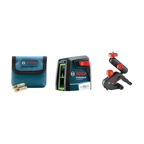  BOSCH GLL40-20G 40 Ft Green-Beam Self-Leveling Cross-Line Laser, Includes 2 AA Batteries, Flexible Mounting Device, & Pouch