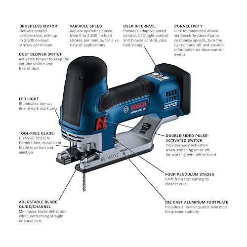  BOSCH GST18V-60BCN 18V Brushless Connected Barrel-Grip Jig Saw (Bare Tool)