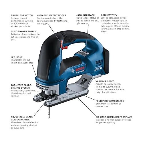  BOSCH GST18V-60CN 18V Brushless Connected Top-Handle Jig Saw (Bare Tool)