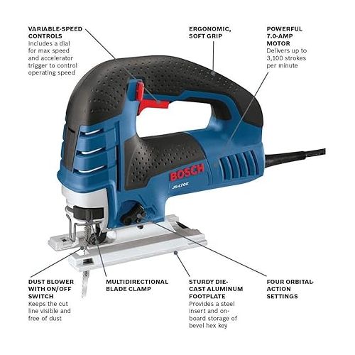  BOSCH JS470E 120V 7.0-Amp Corded Top-Handle Jig Saw, Blue