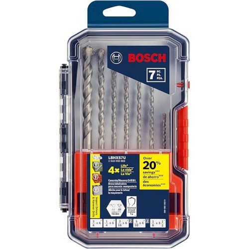  Bosch 7 pc. Hex Shank Hammer Drill Masonry Bit Set LBHXS7U