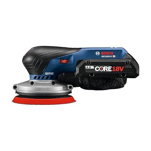  Bosch GEX18V-5B15 18V Brushless 5-Inch Random Orbit Sander Kit with 4.0Ah Battery and Mobile Dust Collection Plus Vacuum Hose Attachment Option (Renewed)