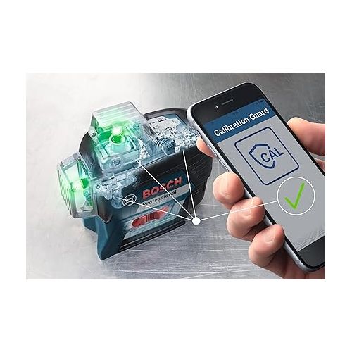  BOSCH GLL3-330CG 200 Ft 12V Max Connected 360 Degree Green-Beam Laser, Includes 2.0 Ah 12V Max Lithium-Ion Battery & Charger, AA1 Alkaline Battery Adapter, Hard Carrying Case, & Accessories