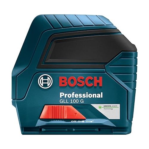  BOSCH GLL 100 GX 100 Ft Green-Beam Self-Leveling Cross-Line Laser, Includes 3 AA Batteries, Positioning Device, Green Laser Target Plate, & Heavy-Duty Pouch