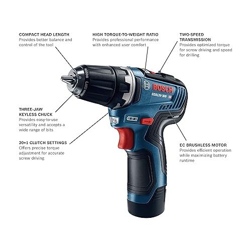  BOSCH GSR12V-300B22 12V Max EC Brushless 3/8 In. Drill/Driver Kit