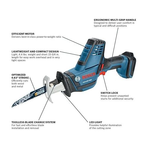  BOSCH GSA18V-083B 18V Compact Reciprocating Saw (Bare Tool)