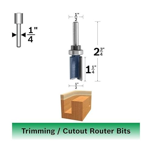  BOSCH 85672M 1/2 In. x 1-1/4 In. Carbide Tipped 2-Flute Top Bearing Straight Trim Bit