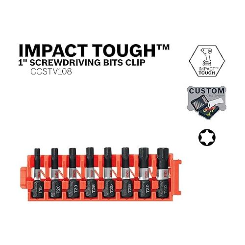  BOSCH CCSTV108 8-Piece Assorted Set 1 In. Impact Tough Torx Insert Bits with Clip for Custom Case System