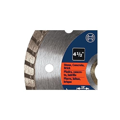 BOSCH DB4542C 4-1/2 In. Premium Turbo Rim Diamond Blade with 5/8 In, 7/8 In. Arbor for Smooth Cut Wet/Dry Cutting Applications in Stone, Concrete, Brick, Silver