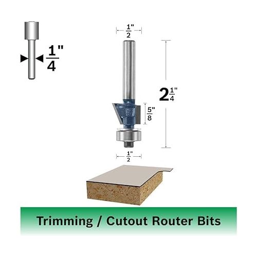  BOSCH 85267M 1/2 In. x 5/8 In. Carbide Tipped 2-Flute Flush Trim Bit
