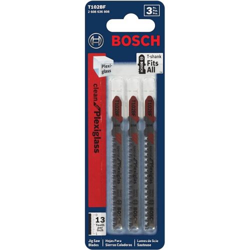  BOSCH T102BF 3-Piece 2-5/8 In. 13 TPI Clean for Plexiglas Bi-Metal Jig Saw Blades