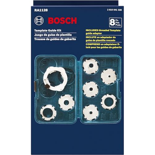  BOSCH RA1128 8-Piece Router Template Guide Assorted Set with Included Storage Case and Threaded Template Guide Adapter