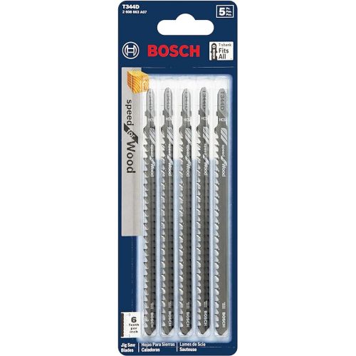  BOSCH T344D 5-Piece 6 In. 6 TPI Speed for Wood T-Shank Jig Saw Blades,Black