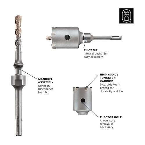  Bosch T3924 Pilot Bit Carbide SDS-Plus SPEEDCORE Thin-Wall Core Bit for Removal of Masonry, Brick and Block