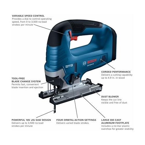  BOSCH GST18V-50N 18V Brushless Top-Handle Jig Saw (Bare Tool)