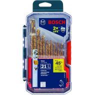 BOSCH TI21A 21-Piece Assorted Set Titanium Nitride Coated Metal Drill Bits with Included Case with Three-Flat Shank for Applications in Heavy-Gauge Carbon Steels, Light Gauge Metal, Hardwood
