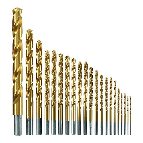  BOSCH TI21A 21-Piece Assorted Set Titanium Nitride Coated Metal Drill Bits with Included Case with Three-Flat Shank for Applications in Heavy-Gauge Carbon Steels, Light Gauge Metal, Hardwood