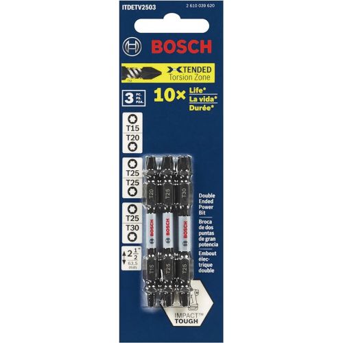  BOSCH ITDETV2503 3-Piece 2-1/2 In. Impact Tough Double-Ended Screwdriving Bit Assorted Set