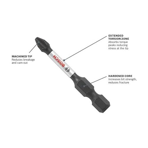  BOSCH ITP2R21B 10-Pack 1 In. Phillips/Square #2 Impact Tough Screwdriving Insert Bits