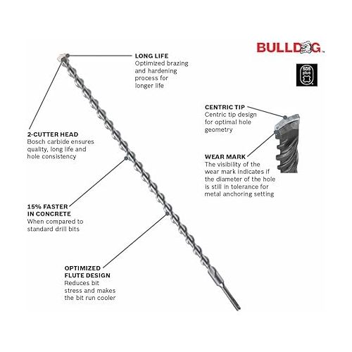  BOSCH HC2040 1/4 In. x 2 In. x 4 In. Bulldog SDS-Plus Rotary Hammer Bit,Gray|Grey