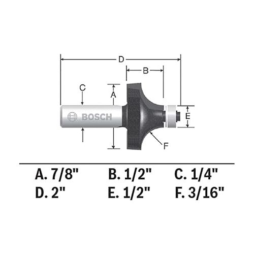  BOSCH 85293MC 3/16 In. x 1/2 In. Carbide-Tipped Roundover Router Bit